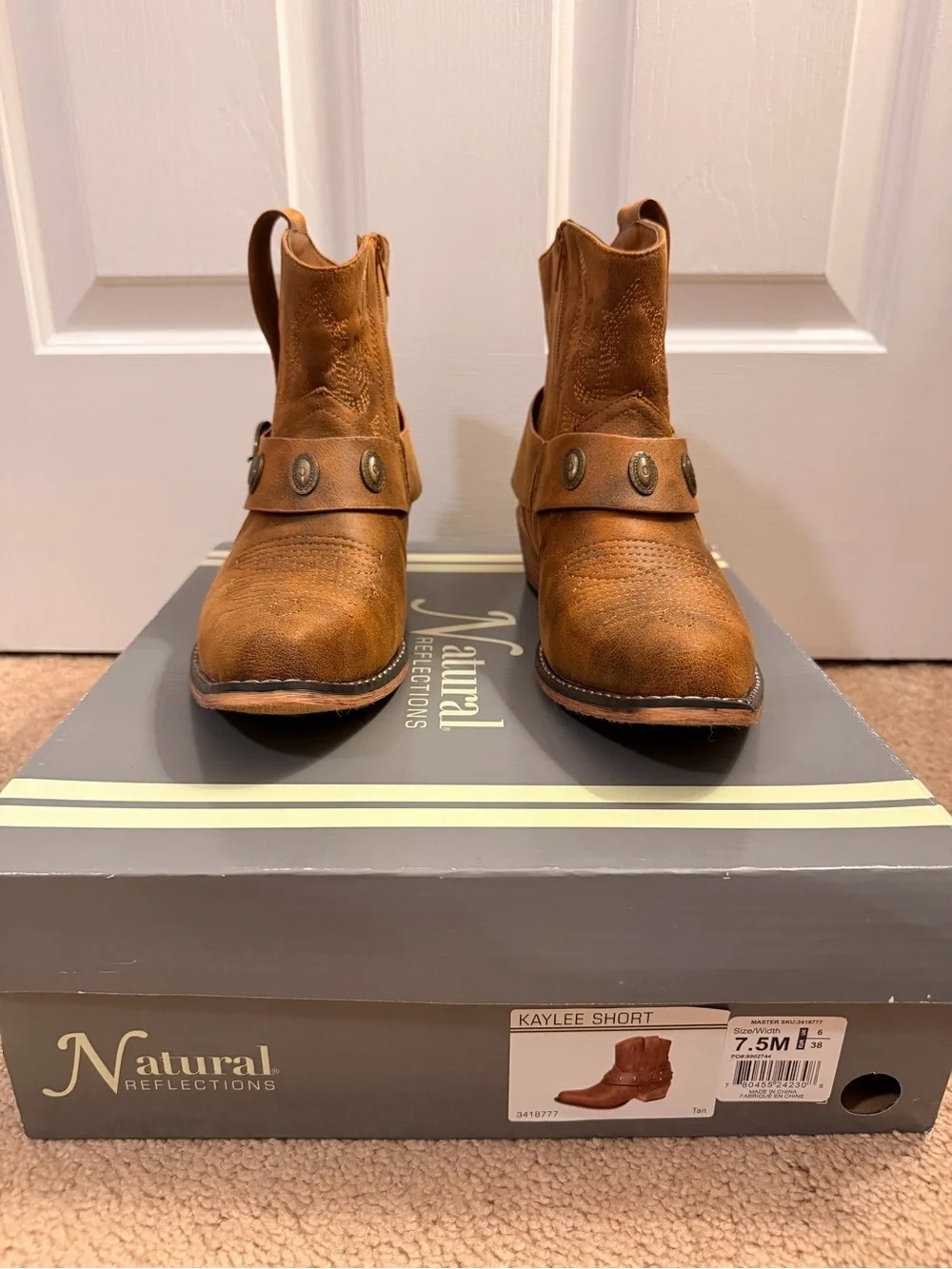 Natural Reflections Men's Tan Leather Short Western Boots with Concho Strap